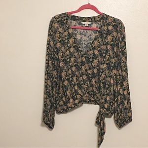 American Eagle Women’s Green Floral V-Neck Long Sleeve Blouse Top Size XL